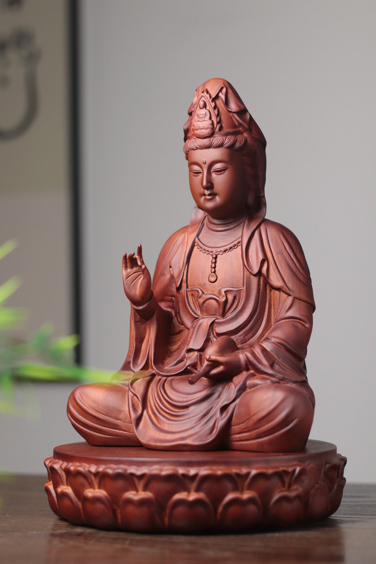 Hand-Carved Guan Yin Bodhisattva — Solid Wood Goddess of Compassion Statue, Meaningful Gift