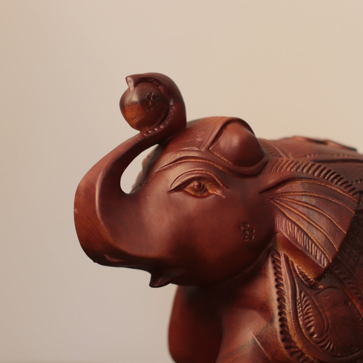 Wooden Elephant Sculpture – Raised Trunk, Indian-Style
