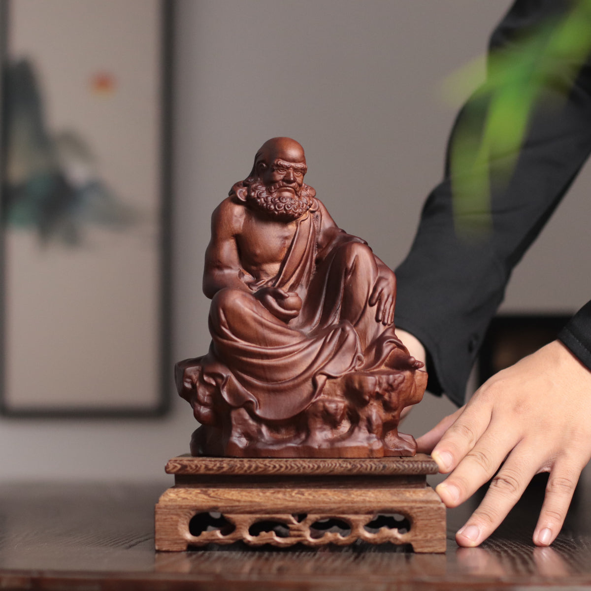 Seated Bodhidharma Statue - Padauk, Feng Shui – additional view 6