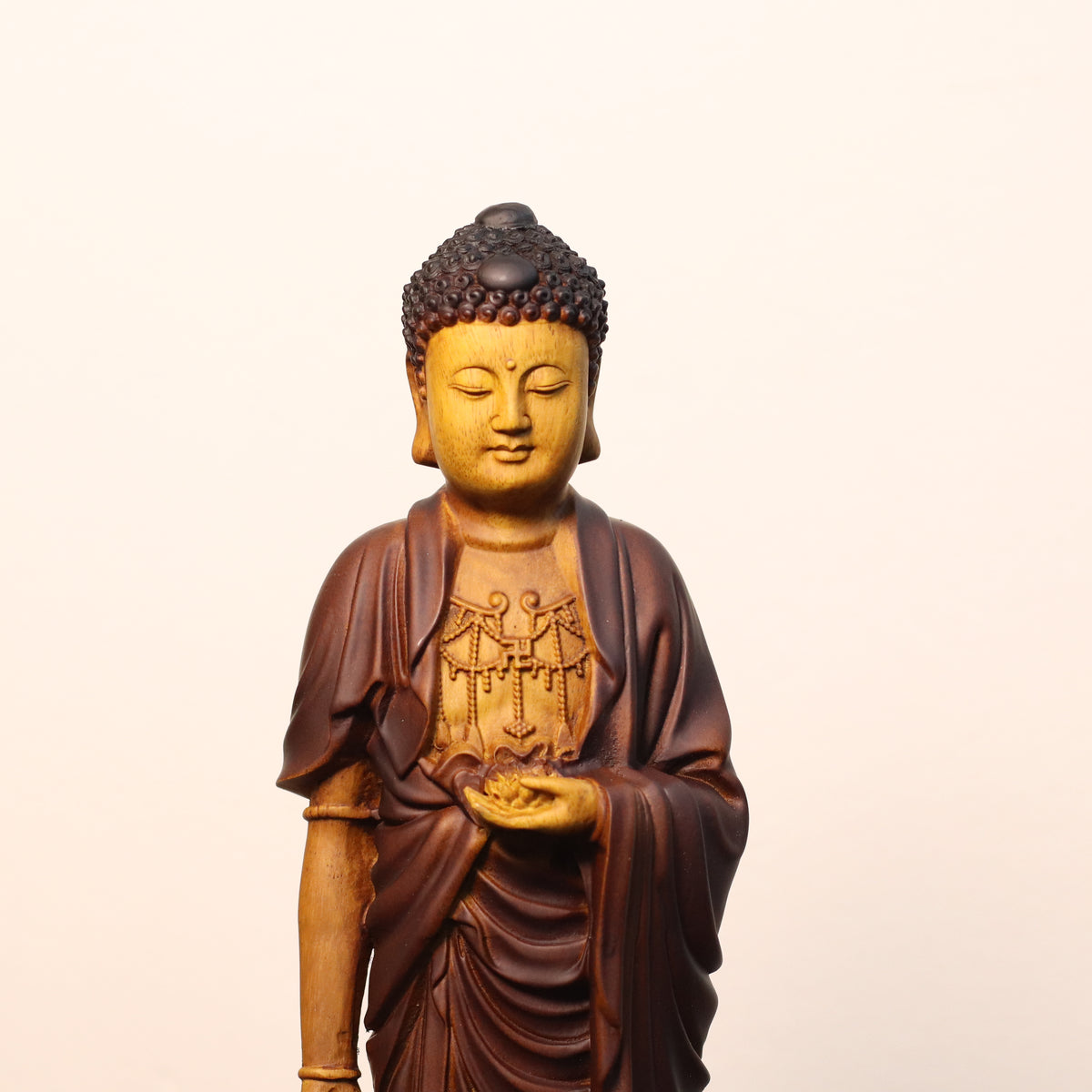 Amitabha Buddha Statue - Golden Rosewood, Standing Tall – additional view 9