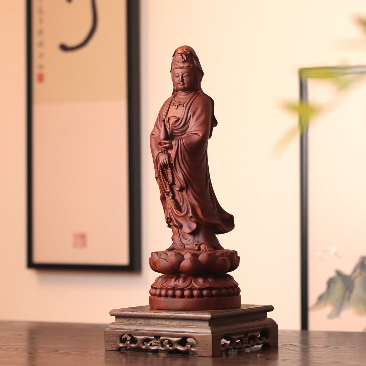 Standing Quan Yin Statue - Padauk Wood, 14-Inch – additional view 6