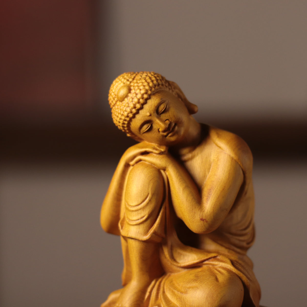 Serene Buddha Statue - Cypress Wood, 7.9-Inch Desk Decor – additional view 8