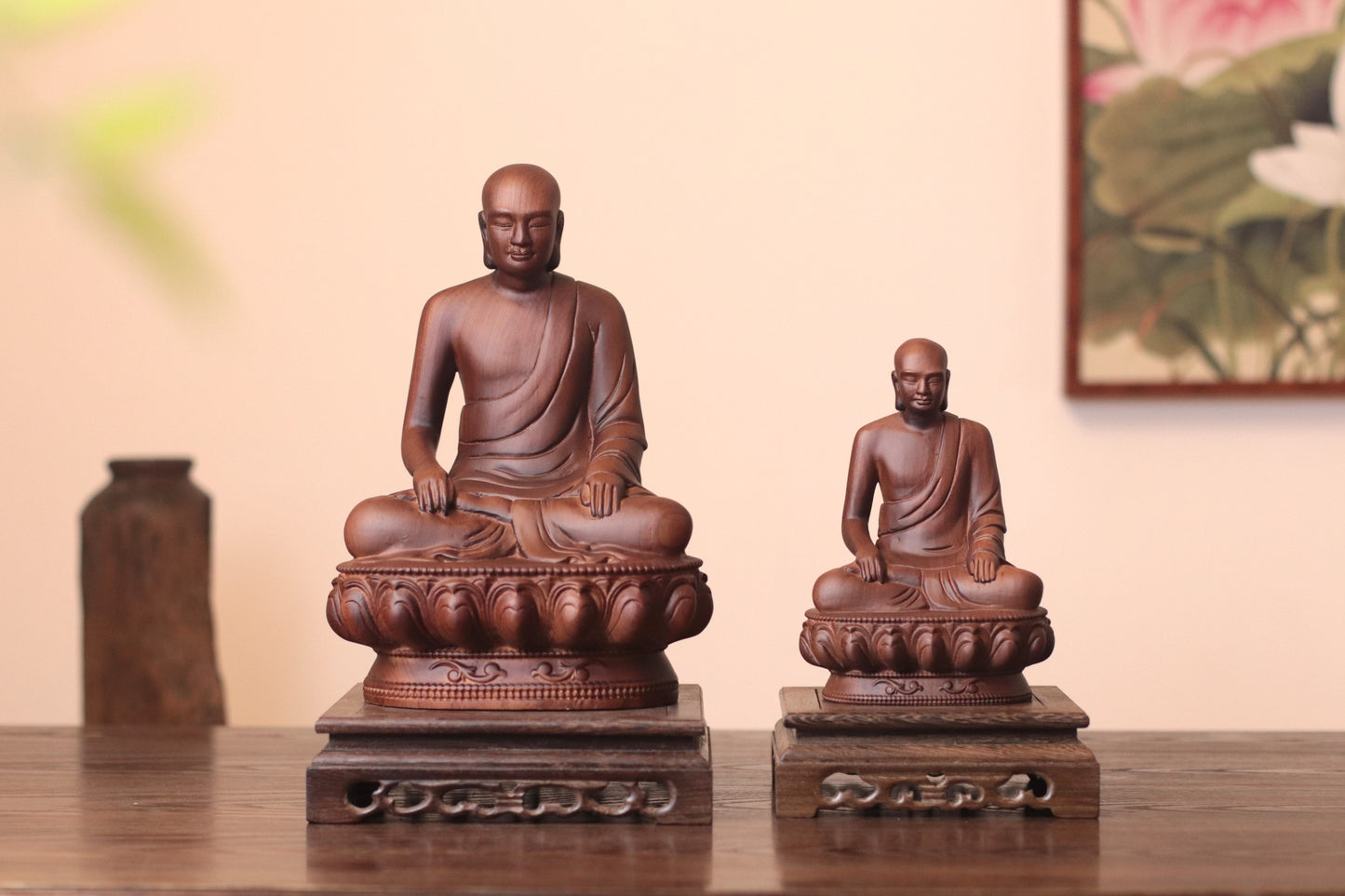 Hand Carved Vietnamese Buddhist King Wooden Statue