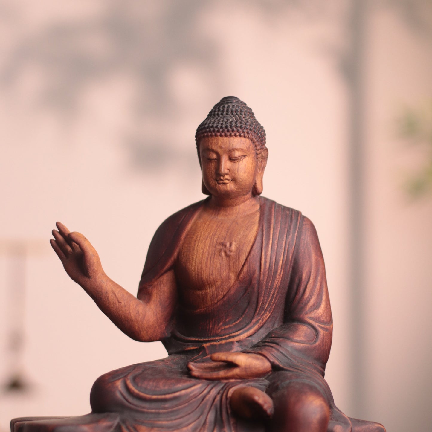 Hand Carved Shakyamuni Padauk Statue
