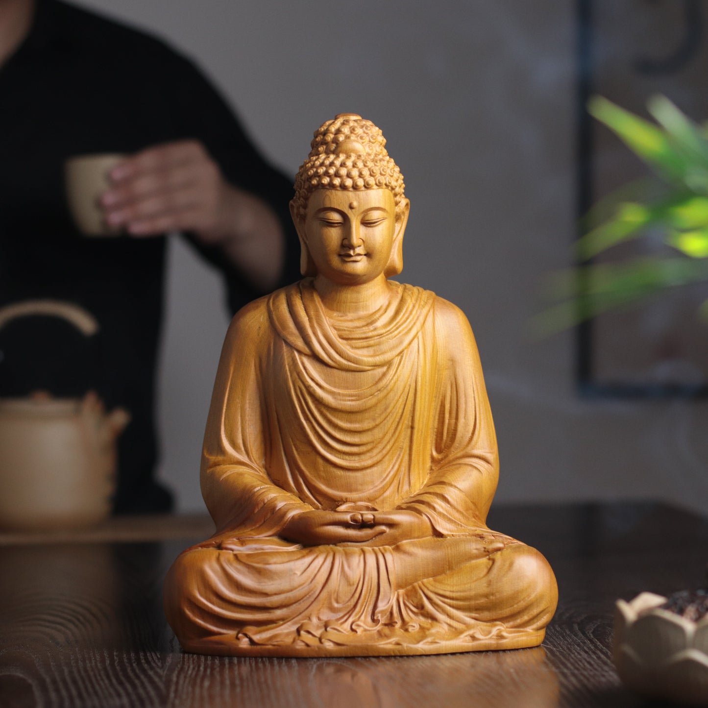 Sakyamuni Buddha Statue - Hand-Carved Cypress Wood, Meditation Decor