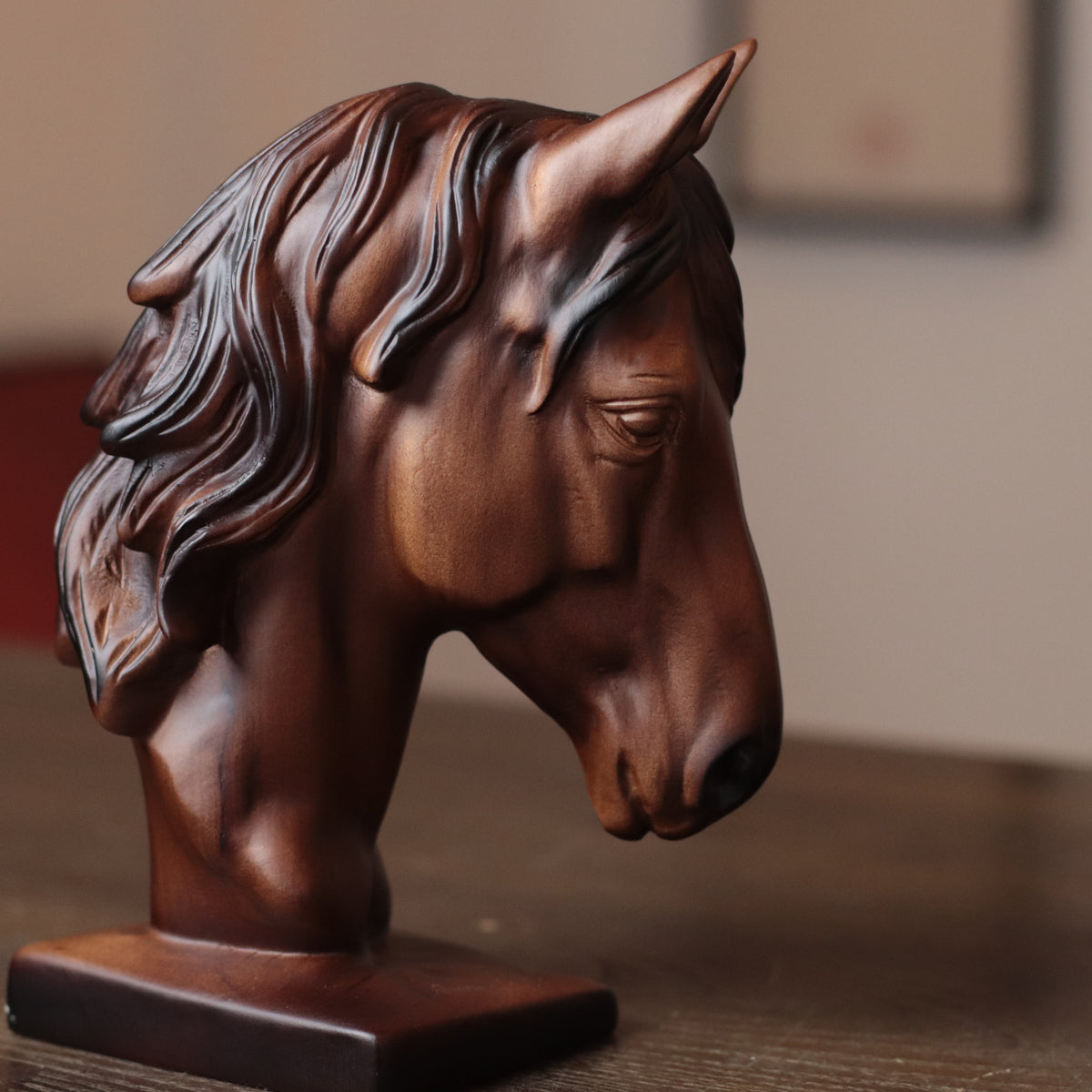 Horse Head Statue – Hand-Carved Padauk Wood Horse Bust Sculpture