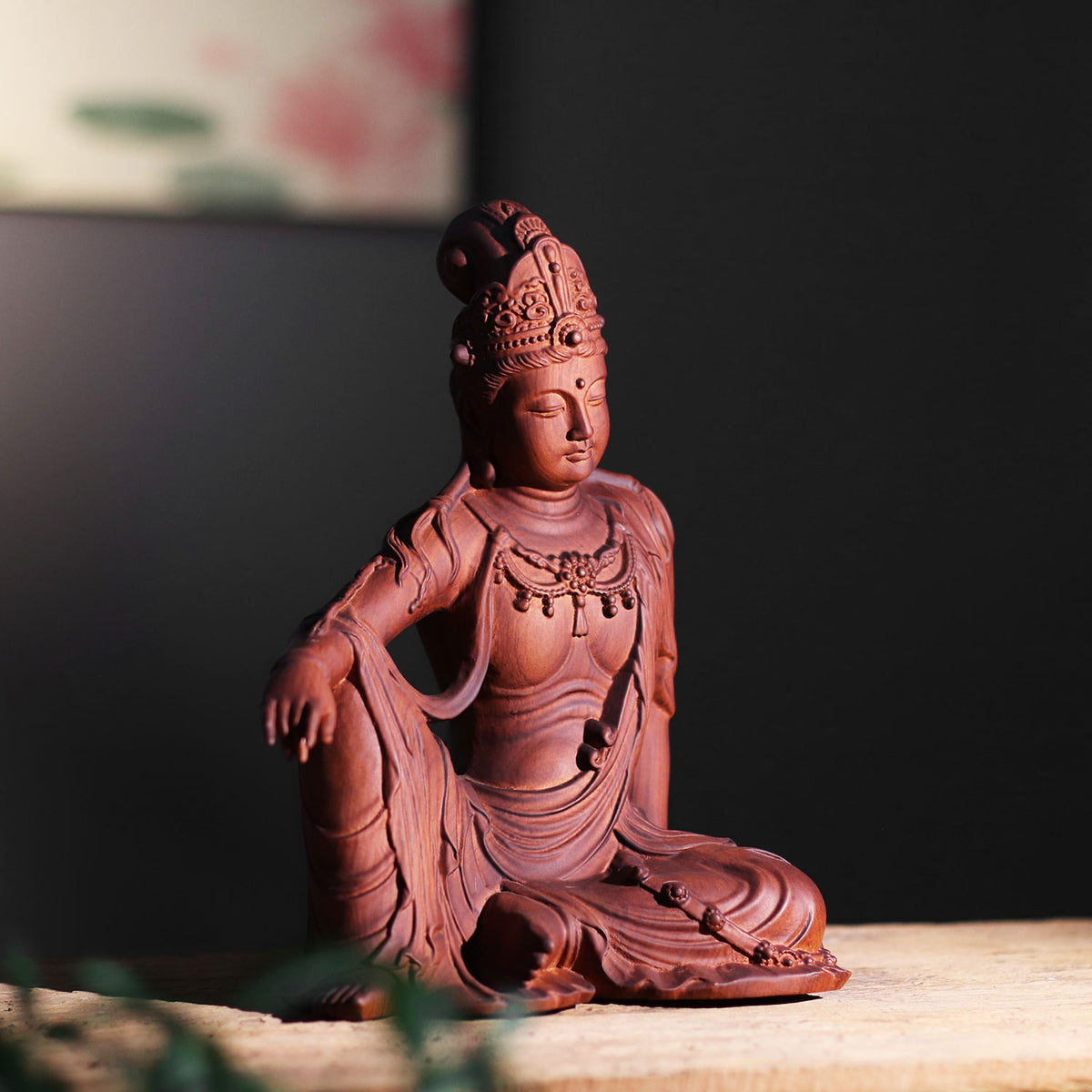 Avalokiteshvara Statue - Red Padauk, Royal Ease Pose – additional view 2