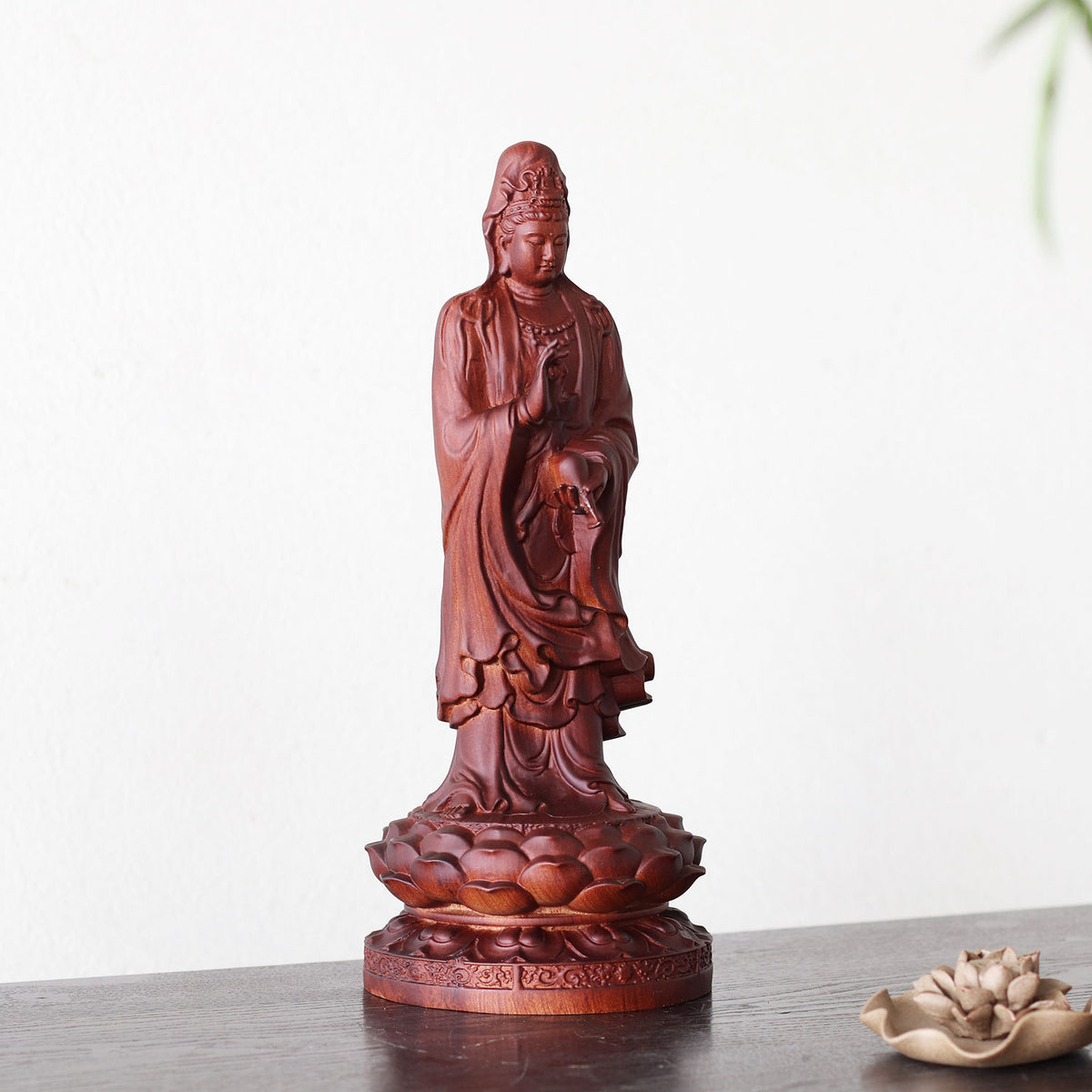 Large Guan Yin Statue - Red Padauk Wood, 14-Inch – additional view 3