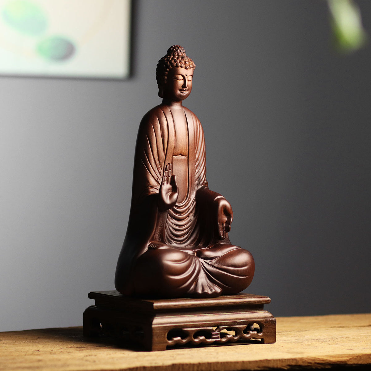 Wooden Shakyamuni Buddha Statue - Japandi Zen Decor