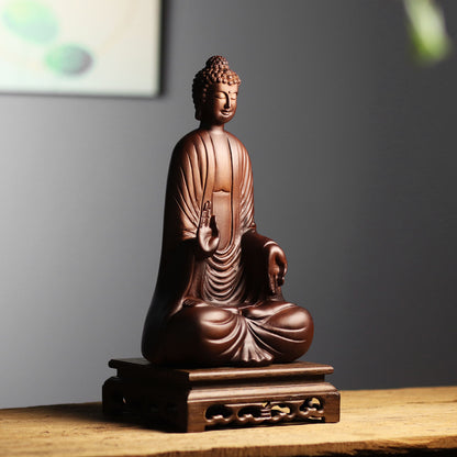 Wooden Shakyamuni Buddha Statue - Japandi Zen Decor