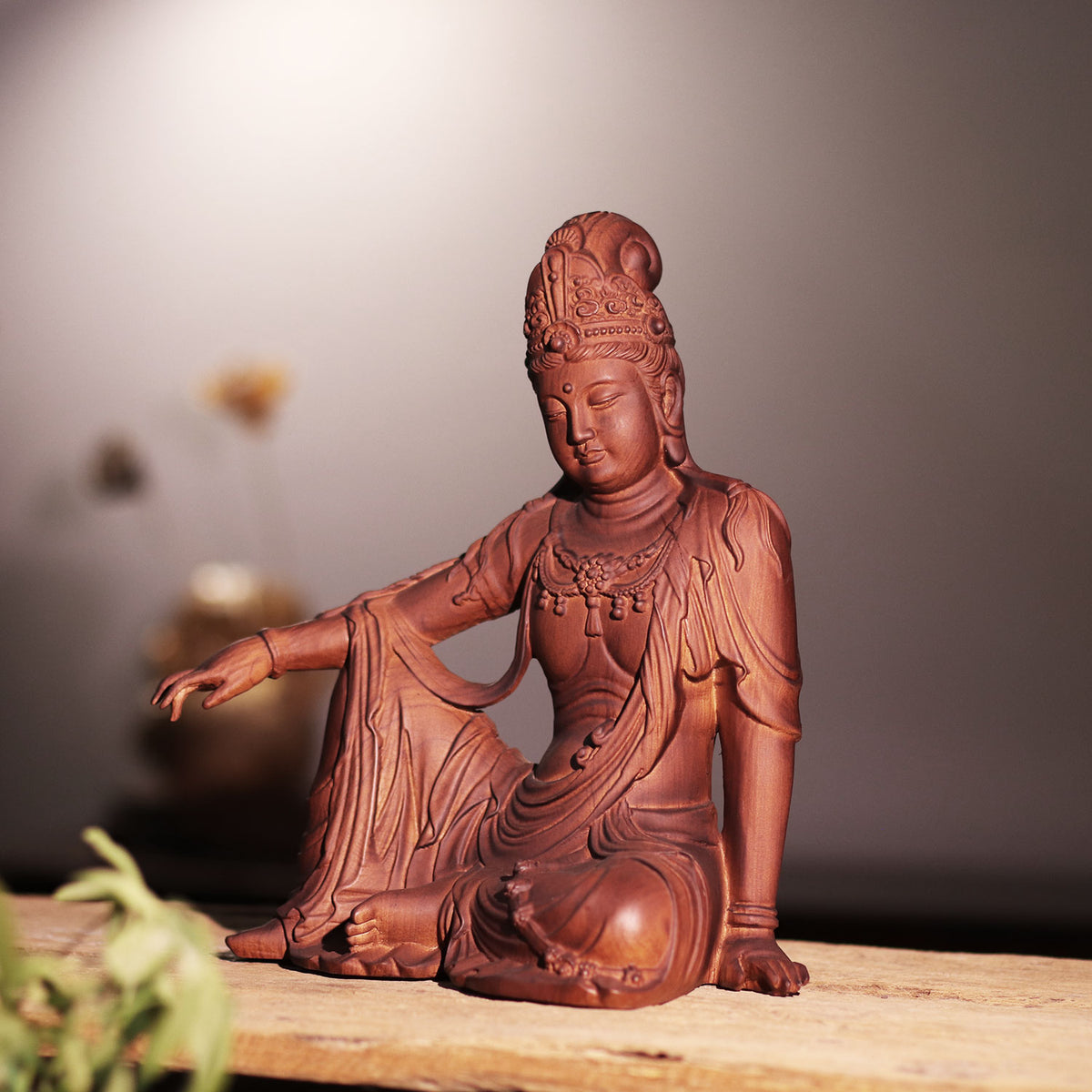 Avalokiteshvara Statue - Red Padauk, Royal Ease Pose