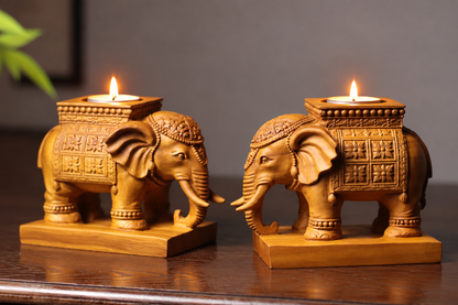 Elephant Tea Light Holder - Cypress Wood, Candle Holder