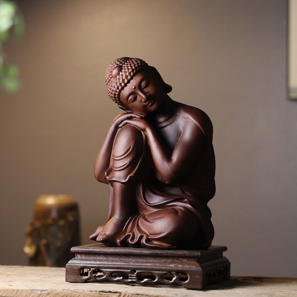 Sleeping Buddha Statue - Padauk Wood, Zen Decor