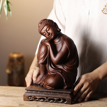 Sleeping Buddha Statue - Padauk Wood, Zen Decor