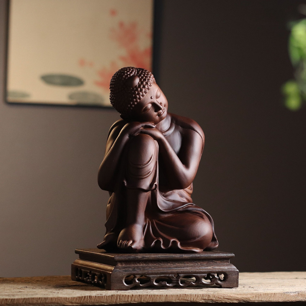 Sleeping Buddha Statue - Padauk Wood, Zen Decor