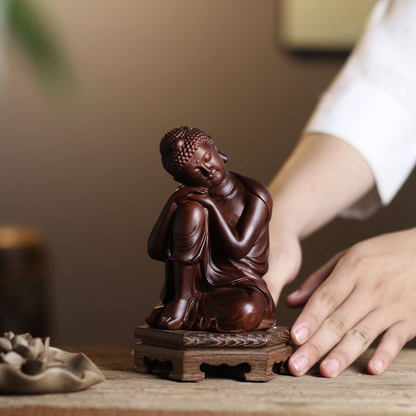 Sleeping Buddha Statue - Padauk Wood, Zen Decor