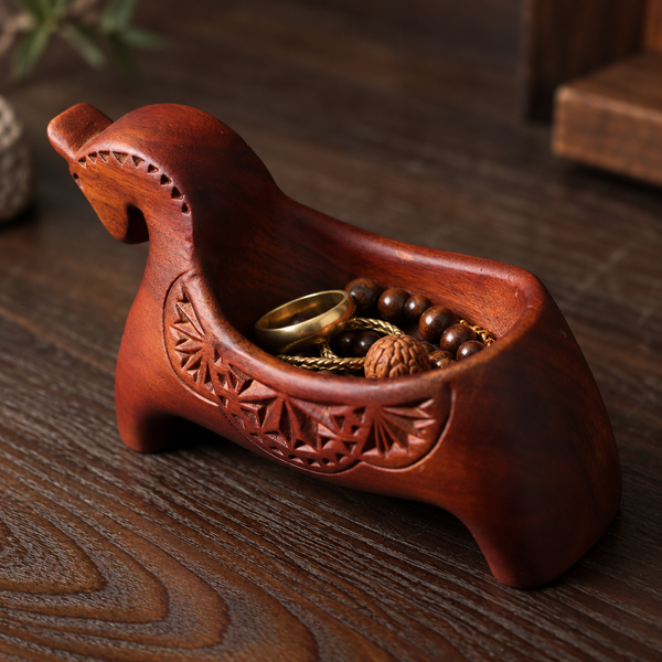Wooden Horse Trinket Dish – Hand-Carved Padauk Ring Dish