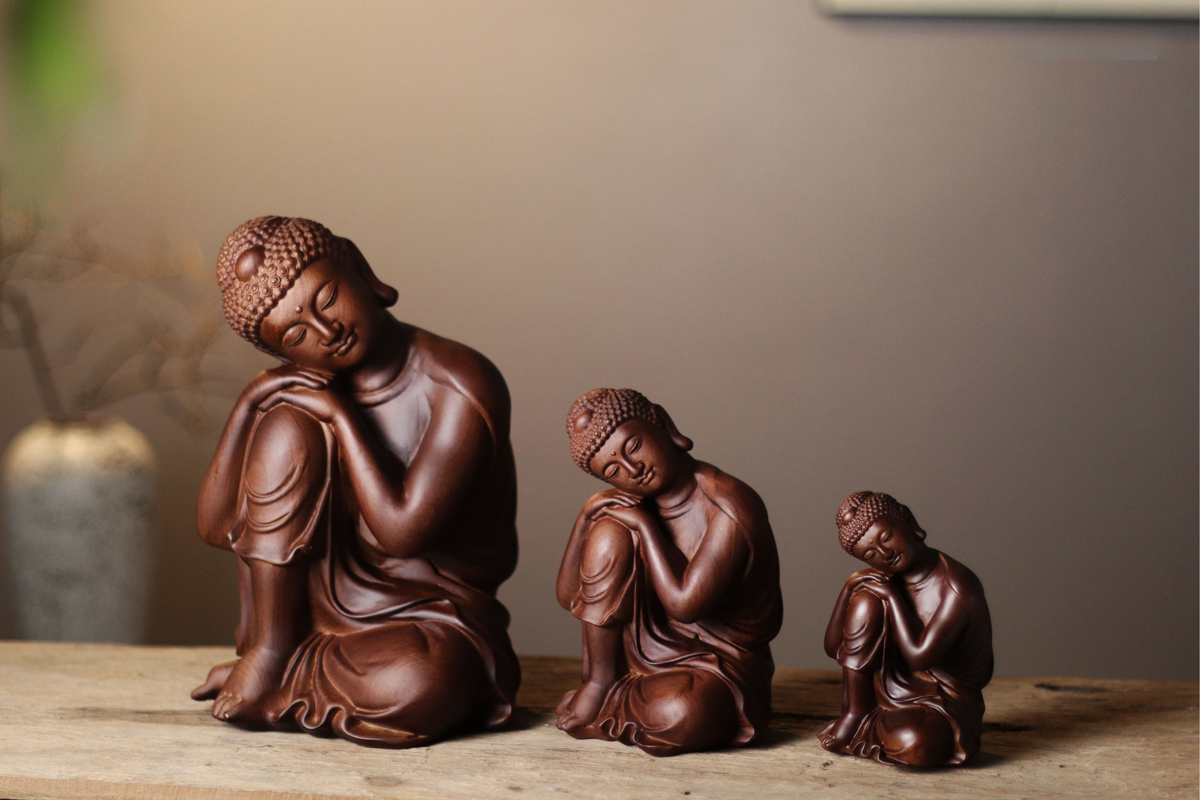 Sleeping Buddha Statue - Padauk Wood, Zen Decor
