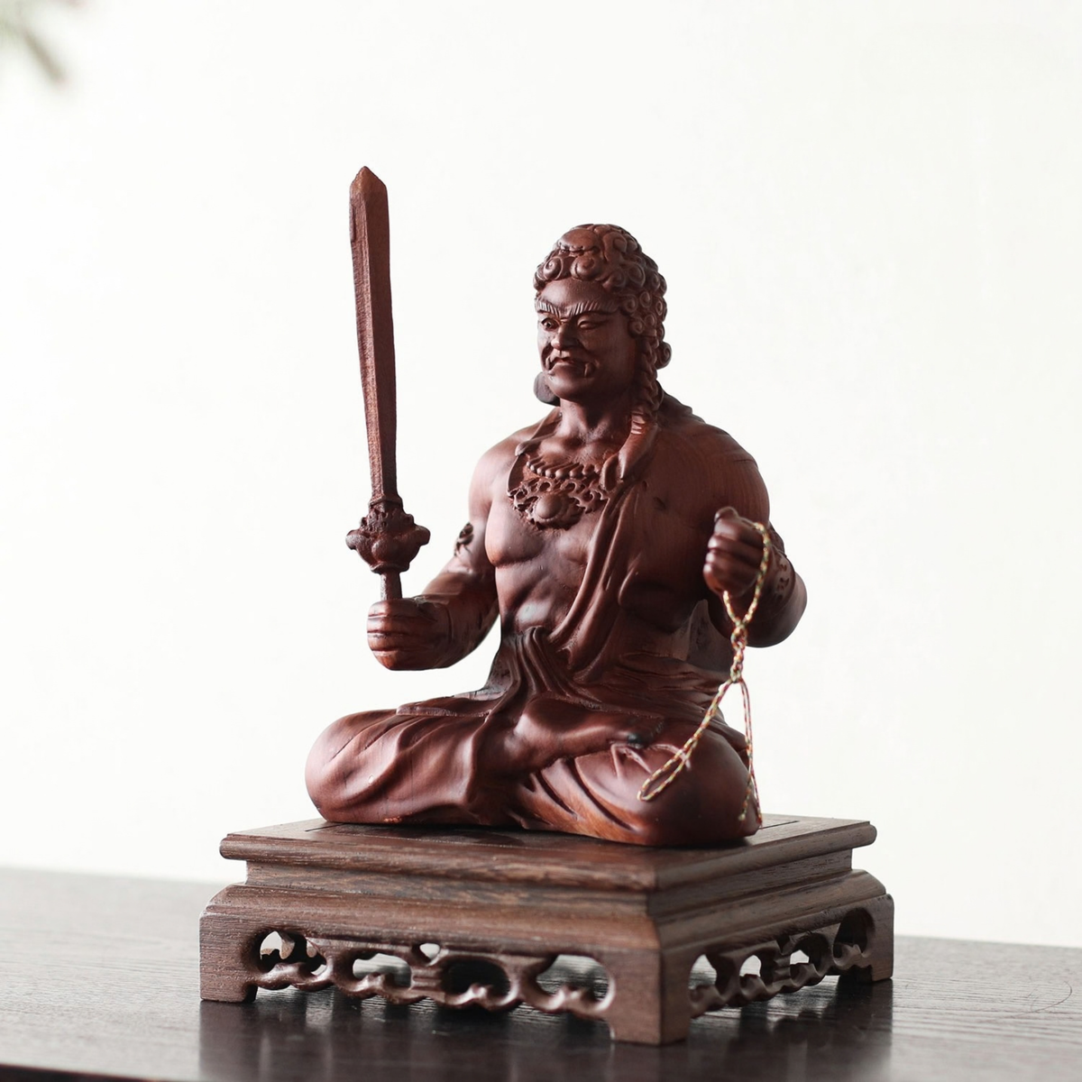 Wooden Fudo Myo-o Statue, Hand Carved Acala Wisdom King
