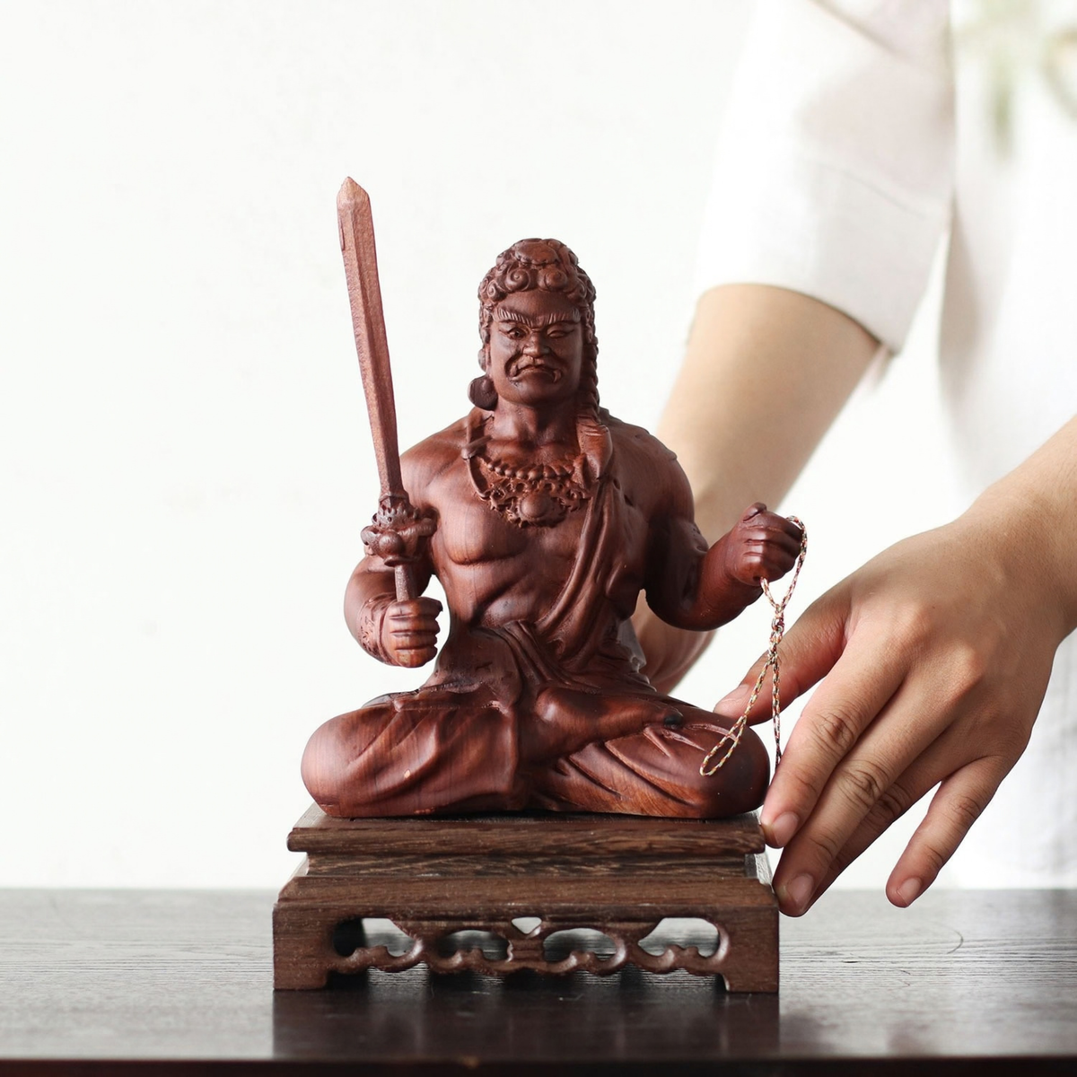 Wooden Fudo Myo-o Statue, Hand Carved Acala Wisdom King