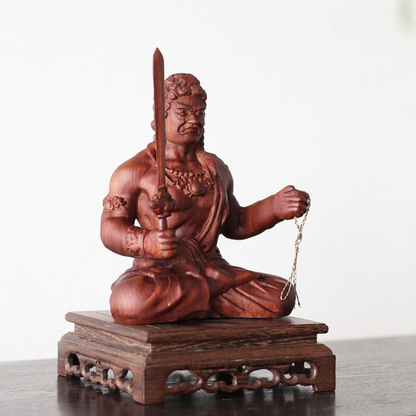 Wooden Fudo Myo-o Statue, Hand Carved Acala Wisdom King