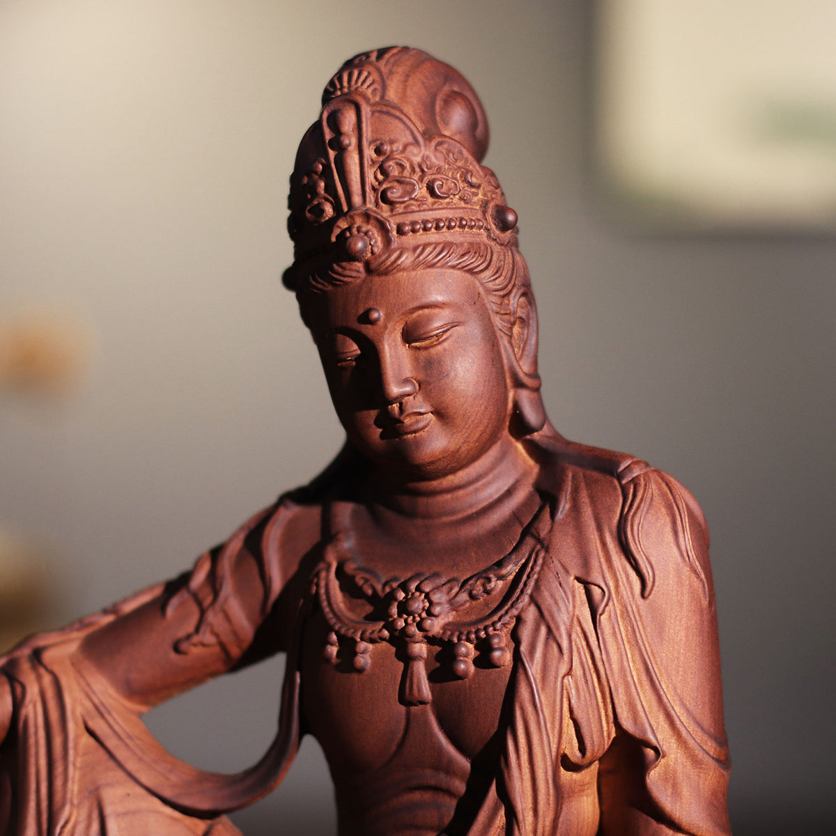 Avalokiteshvara Statue - Red Padauk, Royal Ease Pose – additional view 4