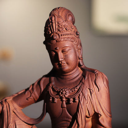 Avalokiteshvara Statue - Red Padauk, Royal Ease Pose – additional view 4