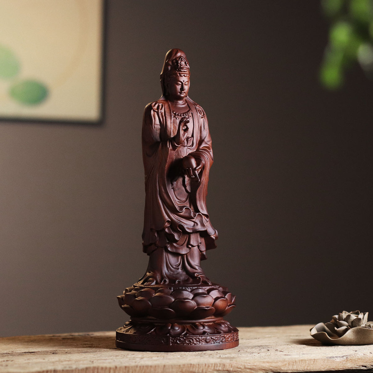 Large Guan Yin Statue - Red Padauk Wood, 14-Inch – additional view 4