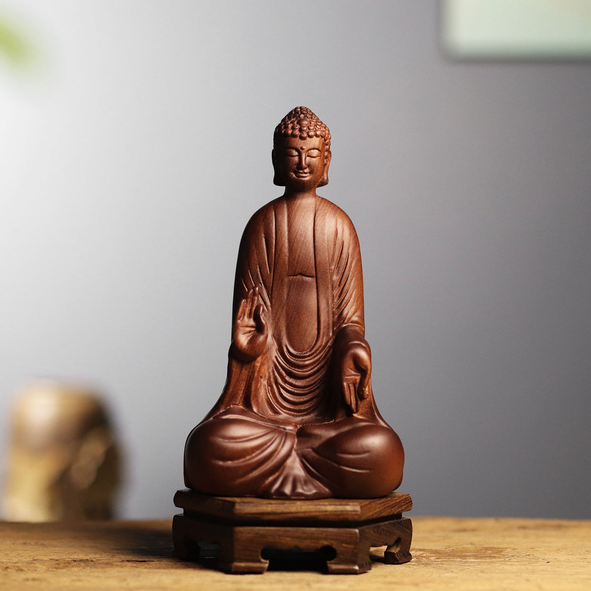 Wooden Shakyamuni Buddha Statue - Japandi Zen Decor
