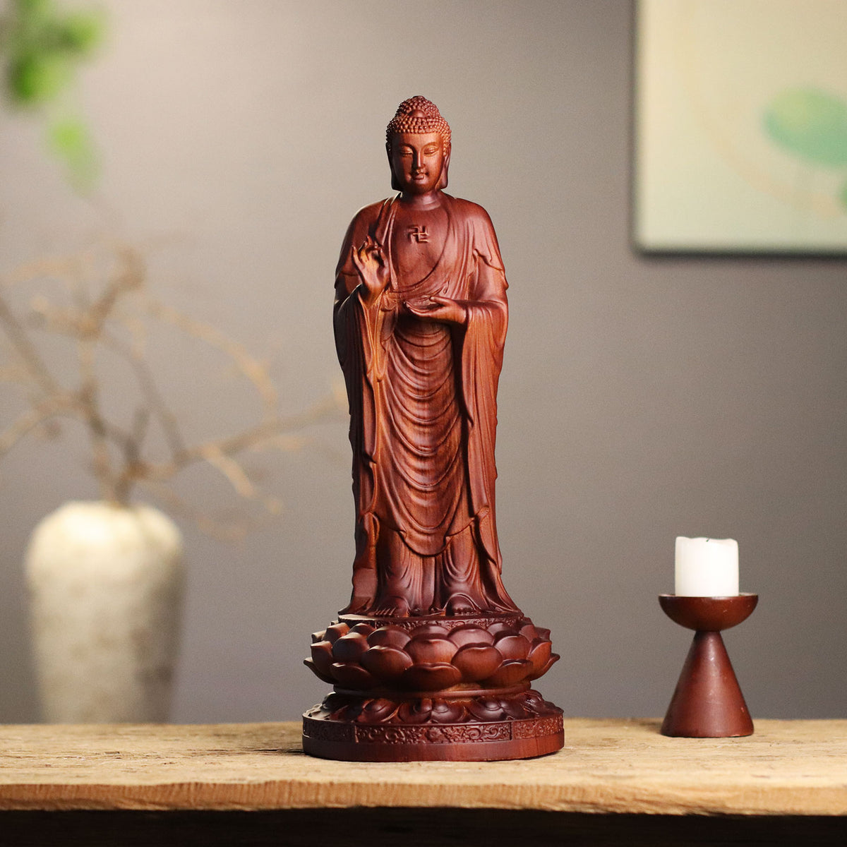 Shakyamuni Buddha Statue - Red Padauk, 13.8-Inch Height – additional view 3