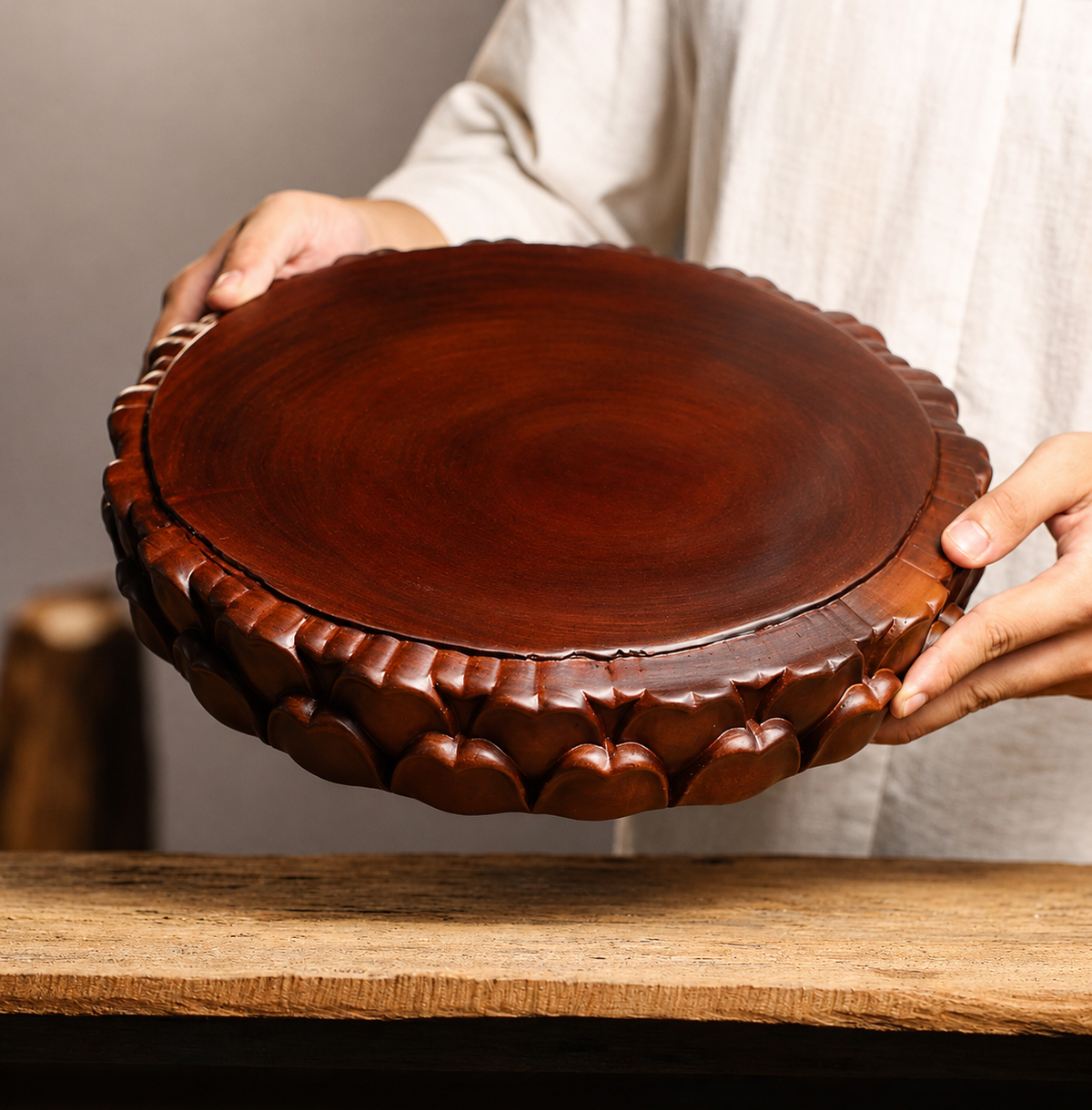 Hand Crafted Solid Wood Lotus Base for Buddha Statue Display