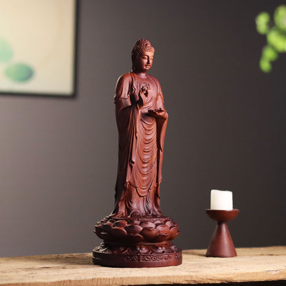 Shakyamuni Buddha Statue - Red Padauk, 13.8-Inch Height – additional view 2