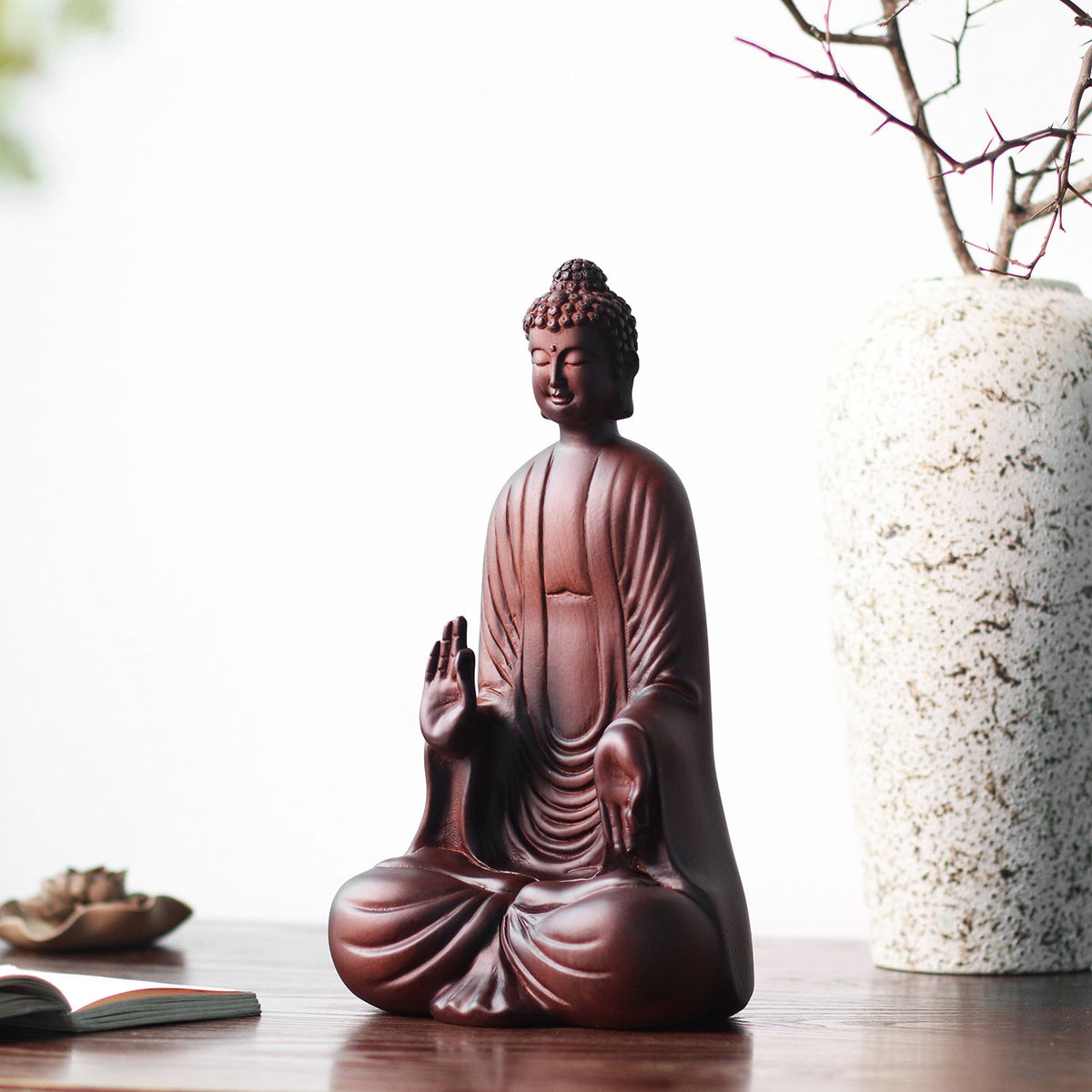 Wooden Shakyamuni Buddha Statue - Japandi Zen Decor