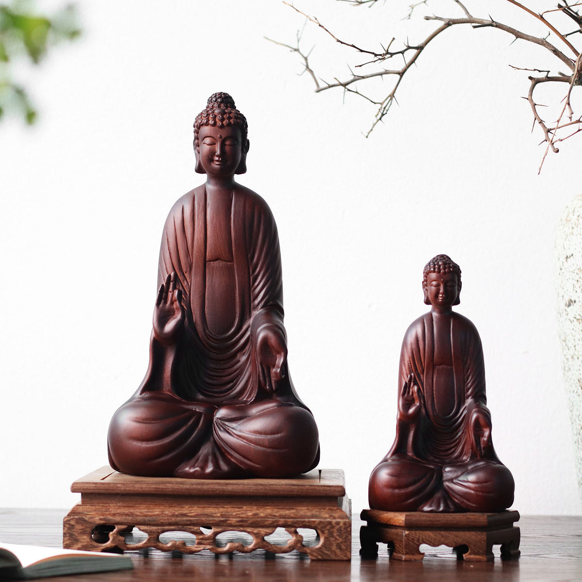 Wooden Shakyamuni Buddha Statue - Japandi Zen Decor