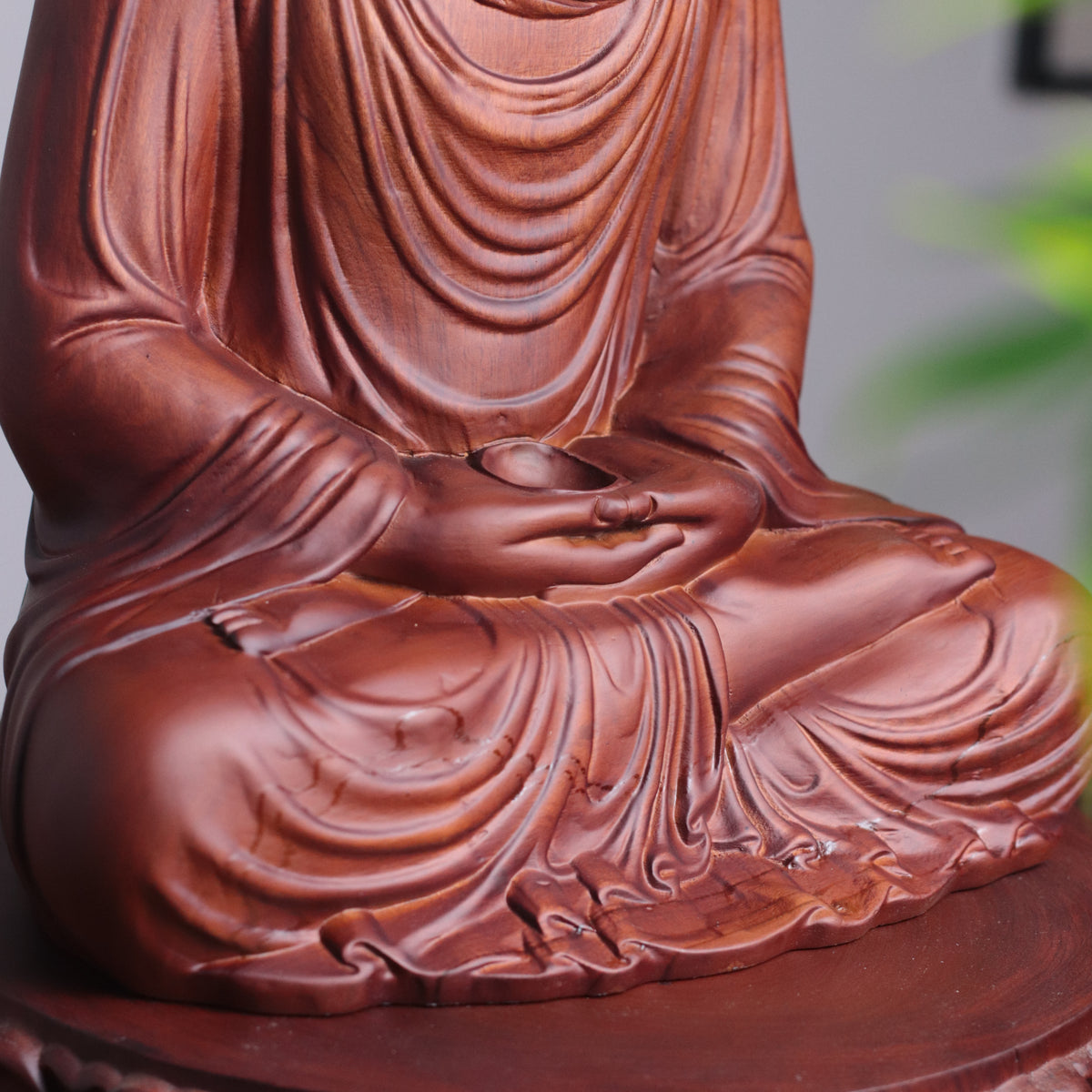 Amitabha Buddha Statue - Padauk Wood, Large, Lotus Base – additional view 4