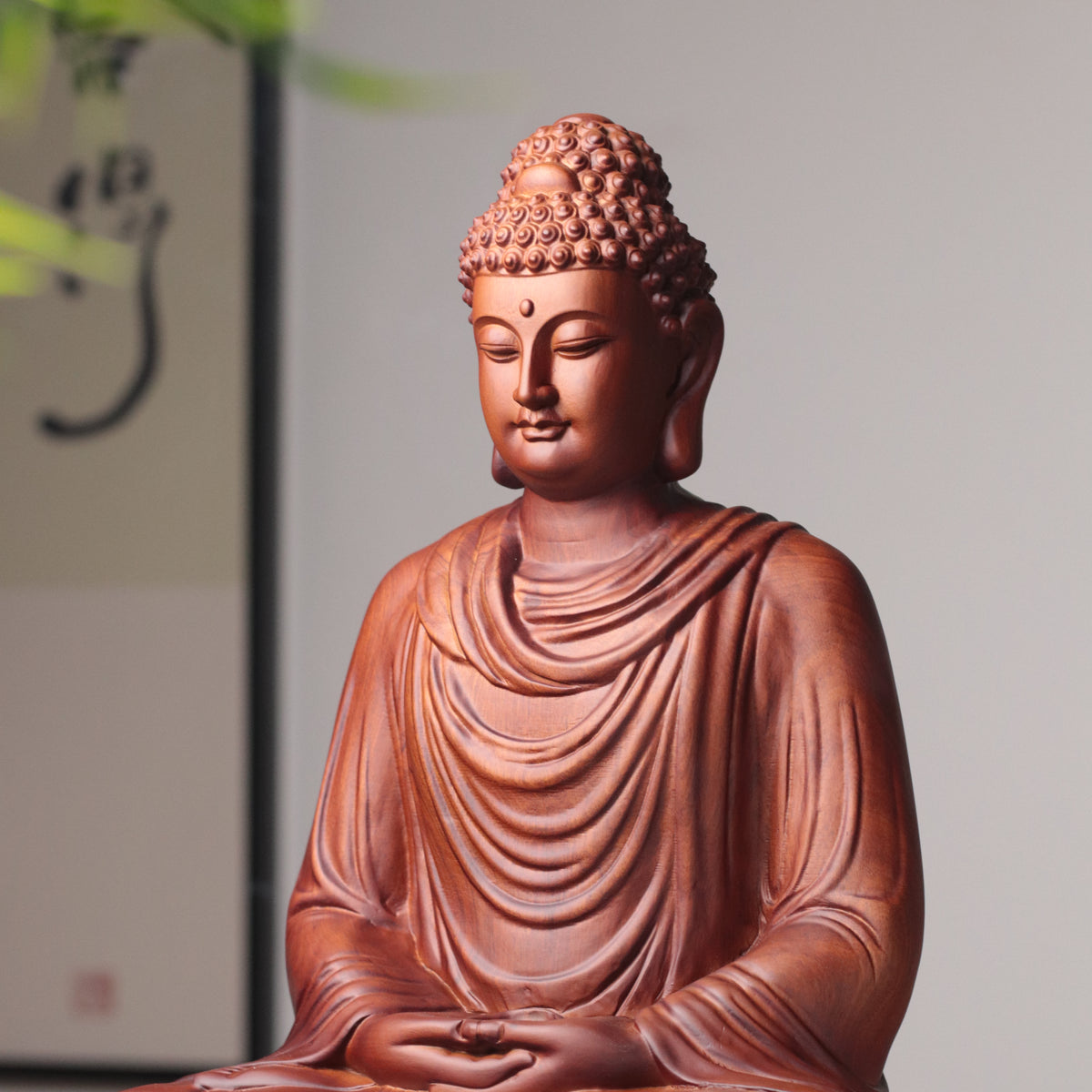 Amitabha Buddha Statue - Padauk Wood, Large, Lotus Base – additional view 7