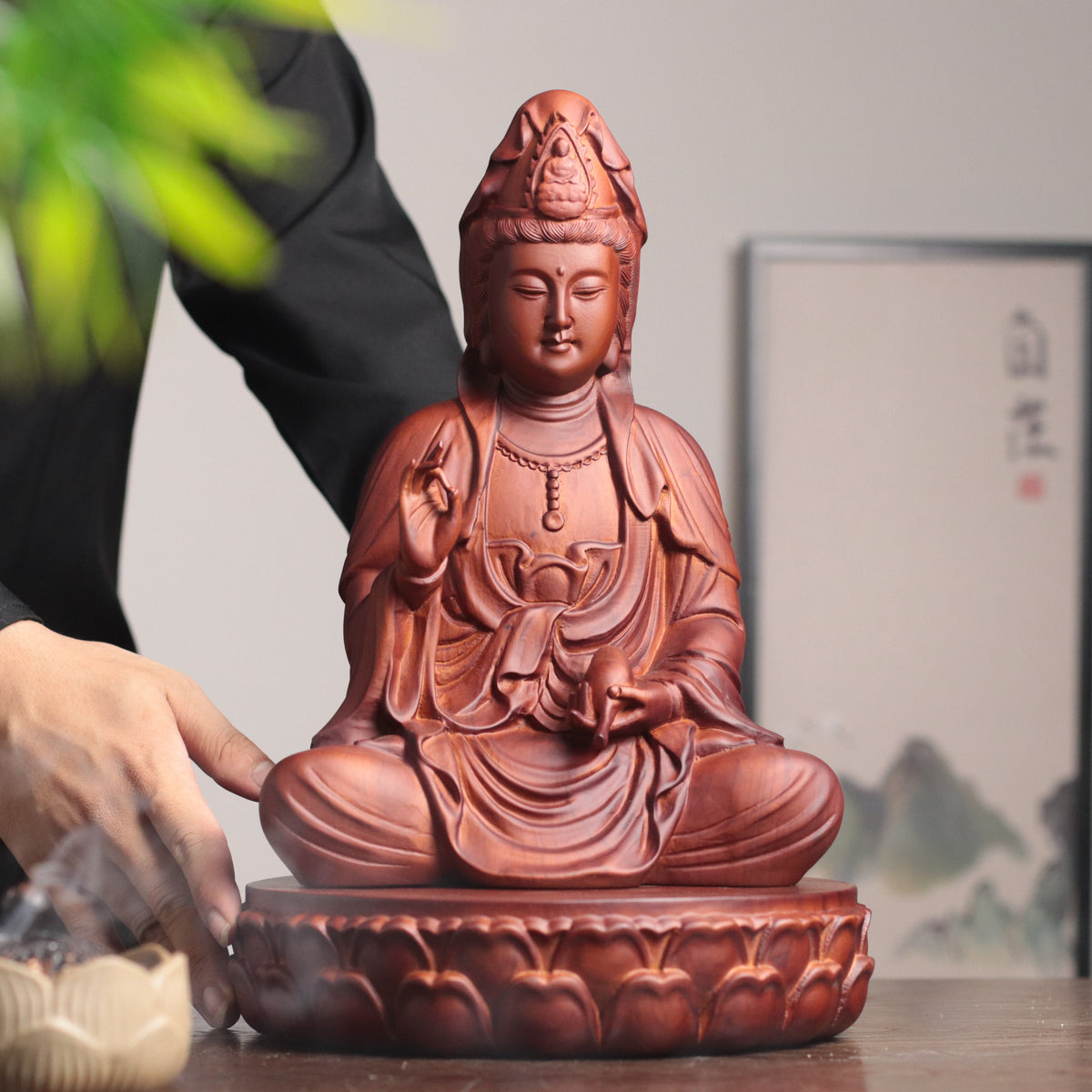 Hand-Carved Guan Yin Bodhisattva — Solid Wood Goddess of Compassion Statue, Meaningful Gift