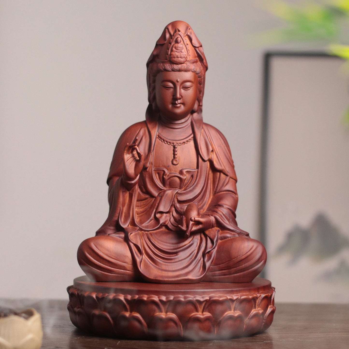 Hand-Carved Guan Yin Bodhisattva — Solid Wood Goddess of Compassion Statue, Meaningful Gift