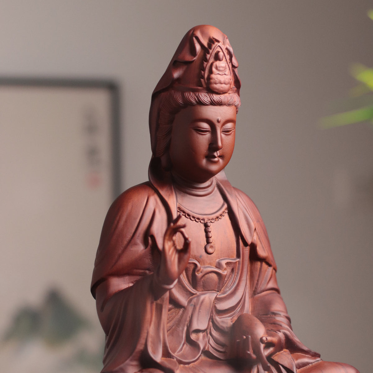 Hand-Carved Guan Yin Bodhisattva — Solid Wood Goddess of Compassion Statue, Meaningful Gift