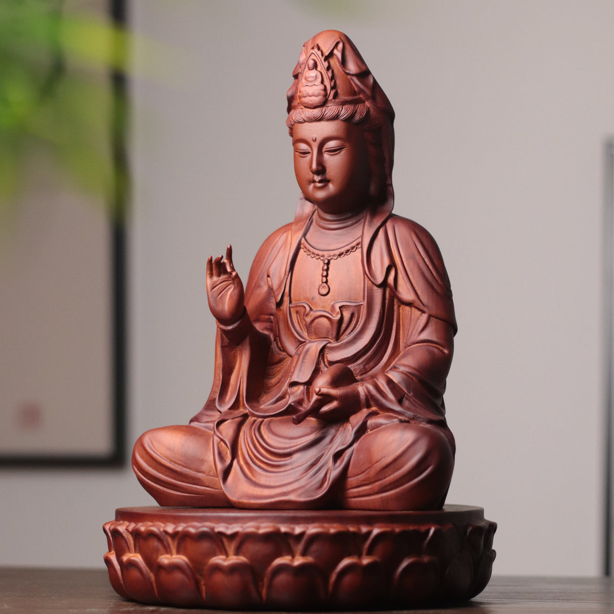 Hand-Carved Guan Yin Bodhisattva — Solid Wood Goddess of Compassion Statue, Meaningful Gift