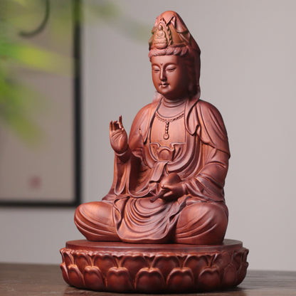 Hand-Carved Guan Yin Bodhisattva — Solid Wood Goddess of Compassion Statue, Meaningful Gift