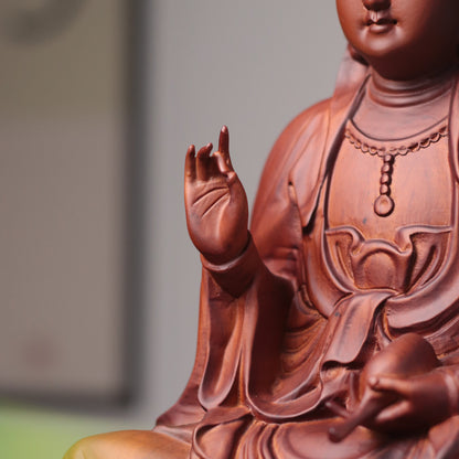 Hand-Carved Guan Yin Bodhisattva — Solid Wood Goddess of Compassion Statue, Meaningful Gift