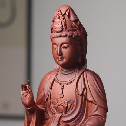 Hand-Carved Guan Yin Bodhisattva — Solid Wood Goddess of Compassion Statue, Meaningful Gift