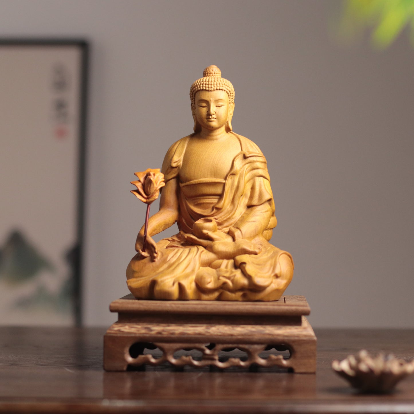 Wooden Bhaisajyaguru Medicine Buddha Statue — Zen Healing Gift