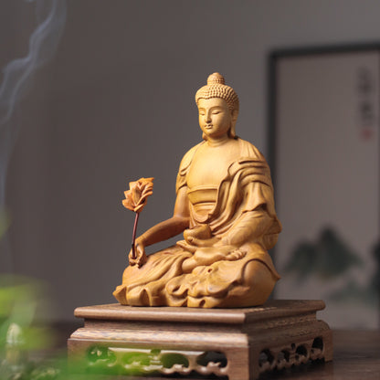 Wooden Bhaisajyaguru Medicine Buddha Statue — Zen Healing Gift