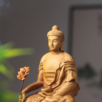 Wooden Bhaisajyaguru Medicine Buddha Statue — Zen Healing Gift