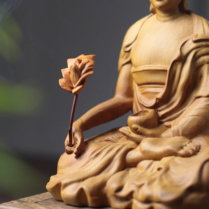 Wooden Bhaisajyaguru Medicine Buddha Statue — Zen Healing Gift