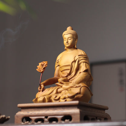 Wooden Bhaisajyaguru Medicine Buddha Statue — Zen Healing Gift