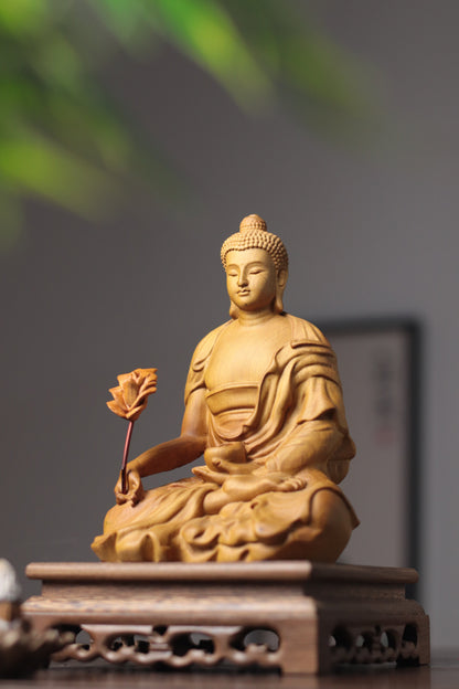 Wooden Bhaisajyaguru Medicine Buddha Statue — Zen Healing Gift