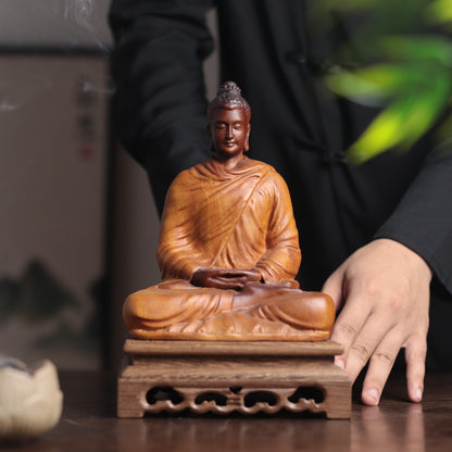 Meditating Buddha Statue - Afzelia Wood